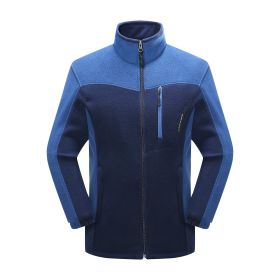 Cross-border Sources Of New Polar Fleece Warm Fleece Couple Cardigan Contrast (Option: Dark blue male-XL)