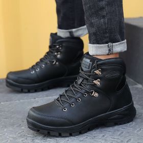 Large Size Winter Men's Shoes High-top Cotton Boots Plus Velvet To Keep Warm (Option: Black-44)