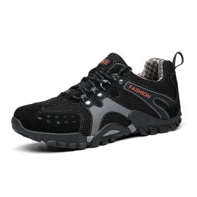 Spring Summer Men Outdoor Hiking Shoes Big Size Mens Mountain Climbing Trekking Sneakers Black Grey Mens Sport Shoes Hombre Male (Color: Black)