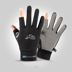 Summer Gloves For Men Cycling Anti UV Women Spring Ice Silk Two Finger Touchscreen Camping Driving Sports Riding Fishing Gloves (Color: two finger black)