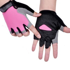 HOT Cycling Anti-slip Anti-sweat Men Women Half Finger Gloves Breathable Anti-shock Sports Gloves Bike Bicycle Glove (Color: Type A--Pink)