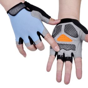 HOT Cycling Anti-slip Anti-sweat Men Women Half Finger Gloves Breathable Anti-shock Sports Gloves Bike Bicycle Glove (Color: Type B--Blue)