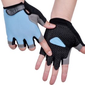 HOT Cycling Anti-slip Anti-sweat Men Women Half Finger Gloves Breathable Anti-shock Sports Gloves Bike Bicycle Glove (Color: Type A--Blue)