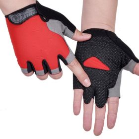 HOT Cycling Anti-slip Anti-sweat Men Women Half Finger Gloves Breathable Anti-shock Sports Gloves Bike Bicycle Glove (Color: Type A--Red)