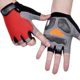 HOT Cycling Anti-slip Anti-sweat Men Women Half Finger Gloves Breathable Anti-shock Sports Gloves Bike Bicycle Glove (Color: Type B--Red)