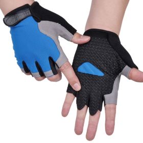 HOT Cycling Anti-slip Anti-sweat Men Women Half Finger Gloves Breathable Anti-shock Sports Gloves Bike Bicycle Glove (Color: Type A--Blue1)