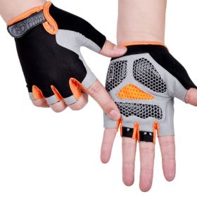 HOT Cycling Anti-slip Anti-sweat Men Women Half Finger Gloves Breathable Anti-shock Sports Gloves Bike Bicycle Glove (Color: Type B--Orange)