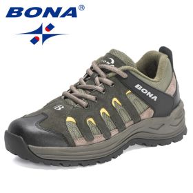 BONA 2022 New Designers Hiking Shoes Outdoor Sneakers Men Travel Shoes Non-slip Breathable Sports Shoes Man Work Shoe Mansculino (Color: Army grey S gray)