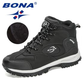 BONA 2022 New Arrival Action Leather Hiking Shoes Men Trekking Sneakers Mountain Plush Snow Boots Man Anti-Slippery Footwear (Color: Charcoal grey S gray)