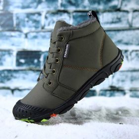 Winter Kids Shoes Waterproof Hiking Shoes Plus Fur Warm Sport Running Shoes Boys Non-slip Sneakers Outdoor Climbing Trainers (Color: green boys shoes)